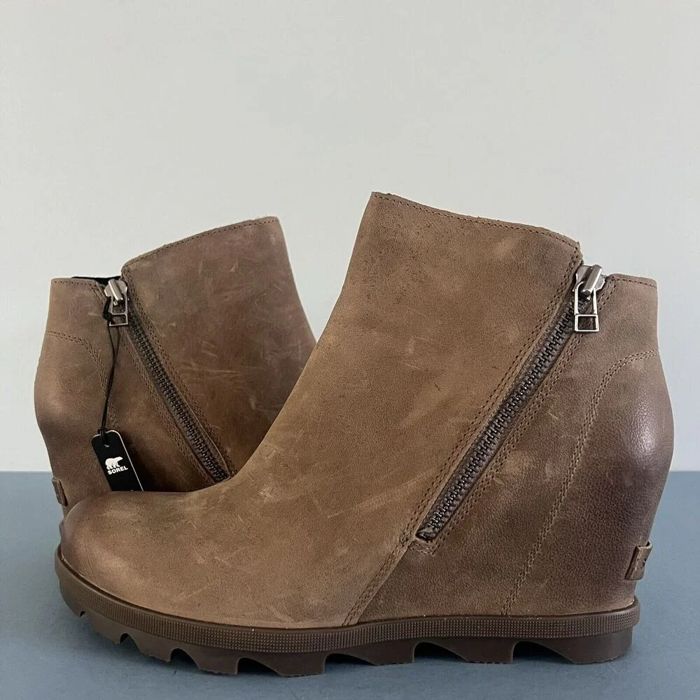 NWT Sorel Joan of‎ Arctic Wedge II Tan Brown Waterproof Zip Booties